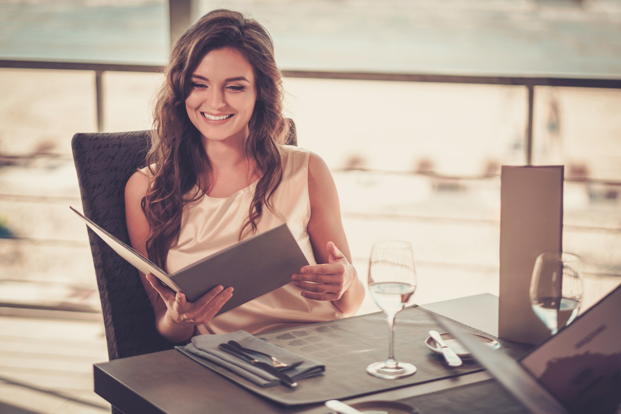 Beautiful lady in a restaurant
